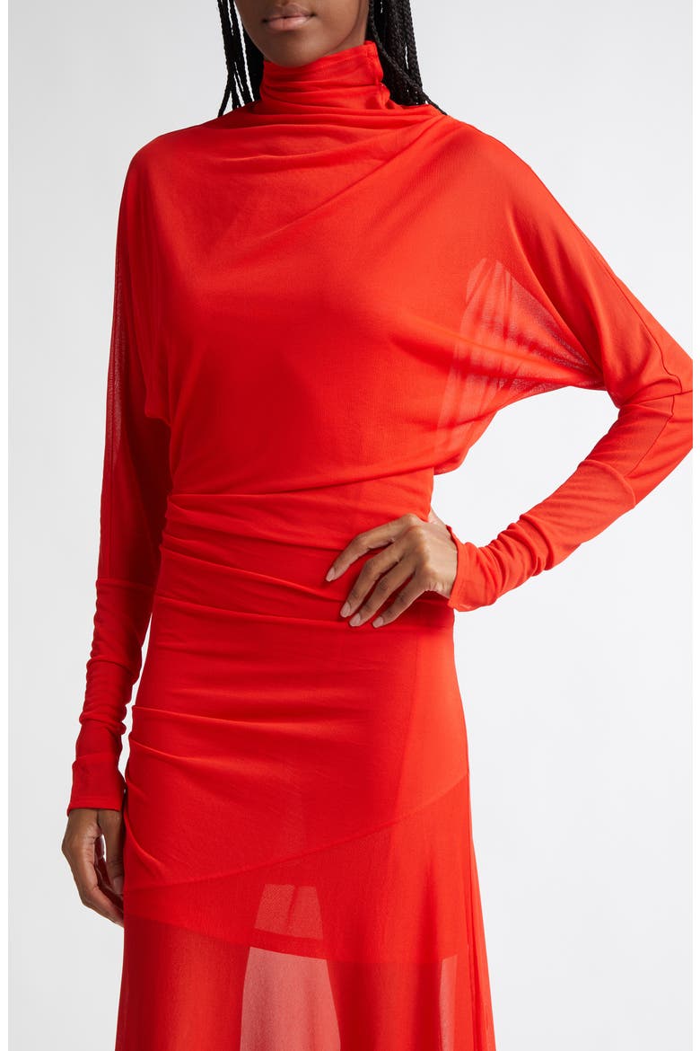 Paula Sheer Long Sleeve Maxi Dress, Alternate, color, RED