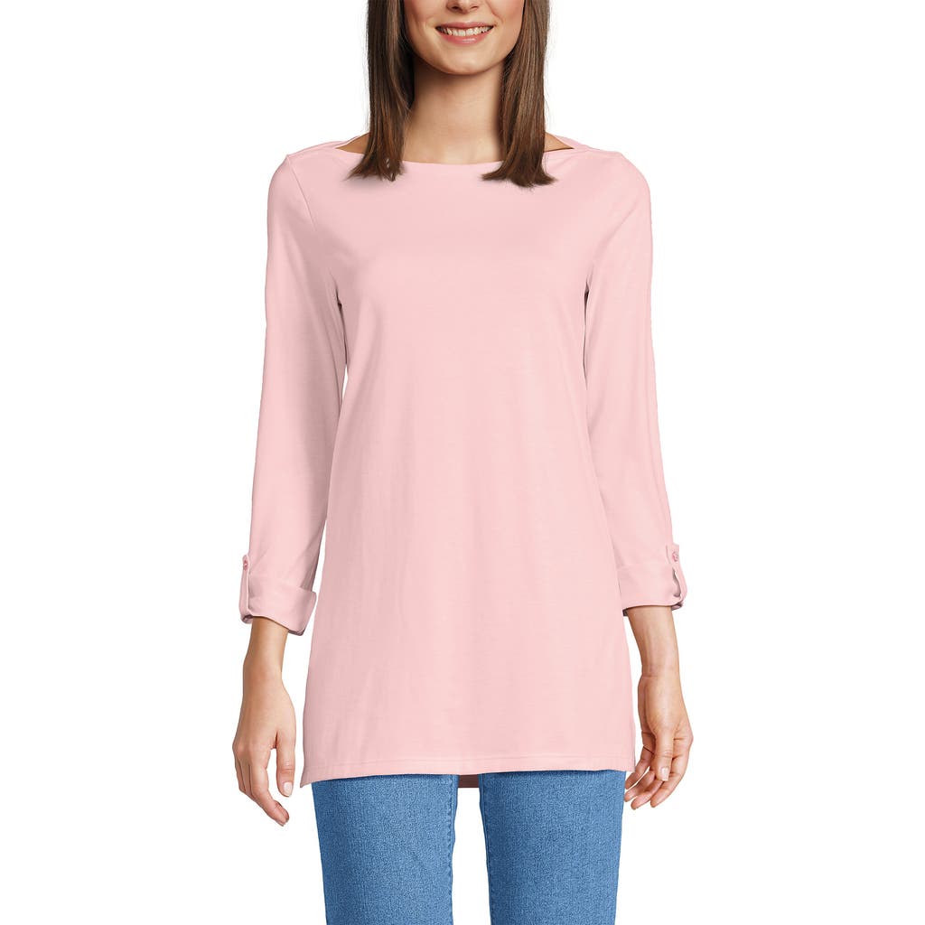 Lands' End Supima Cotton Adjustable 3/4 Sleeve Boatneck Tunic In Pink