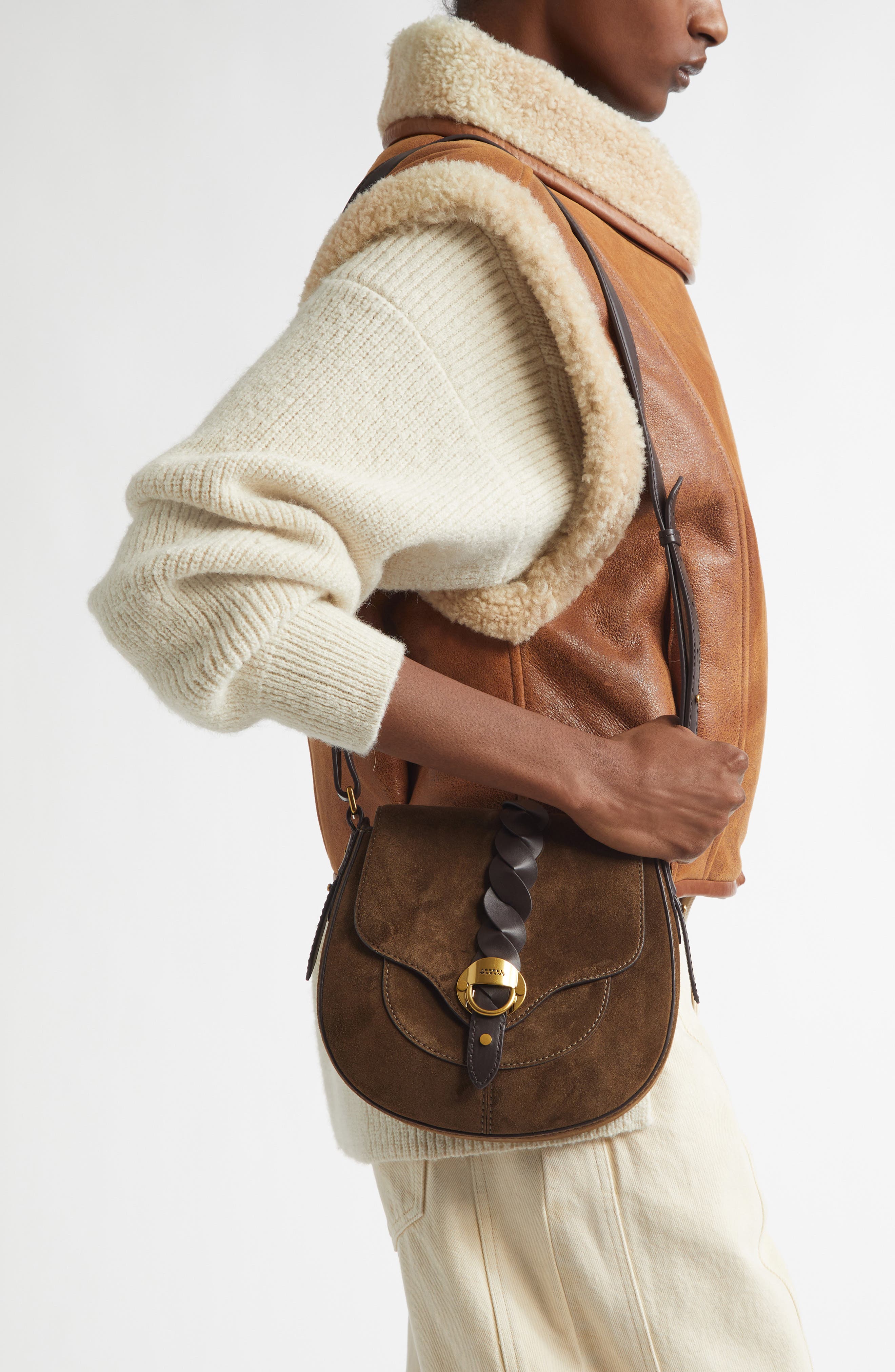 Small Altay Suede Shoulder Bag, Alternate, color, BRONZE