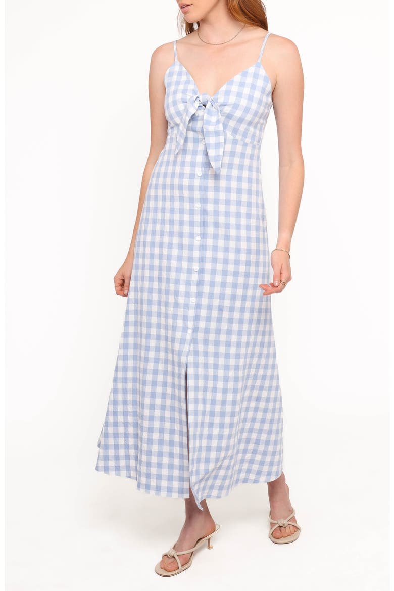 Menora Gingham Check Midi Dress, Main, color, BLUE GINGHAM
