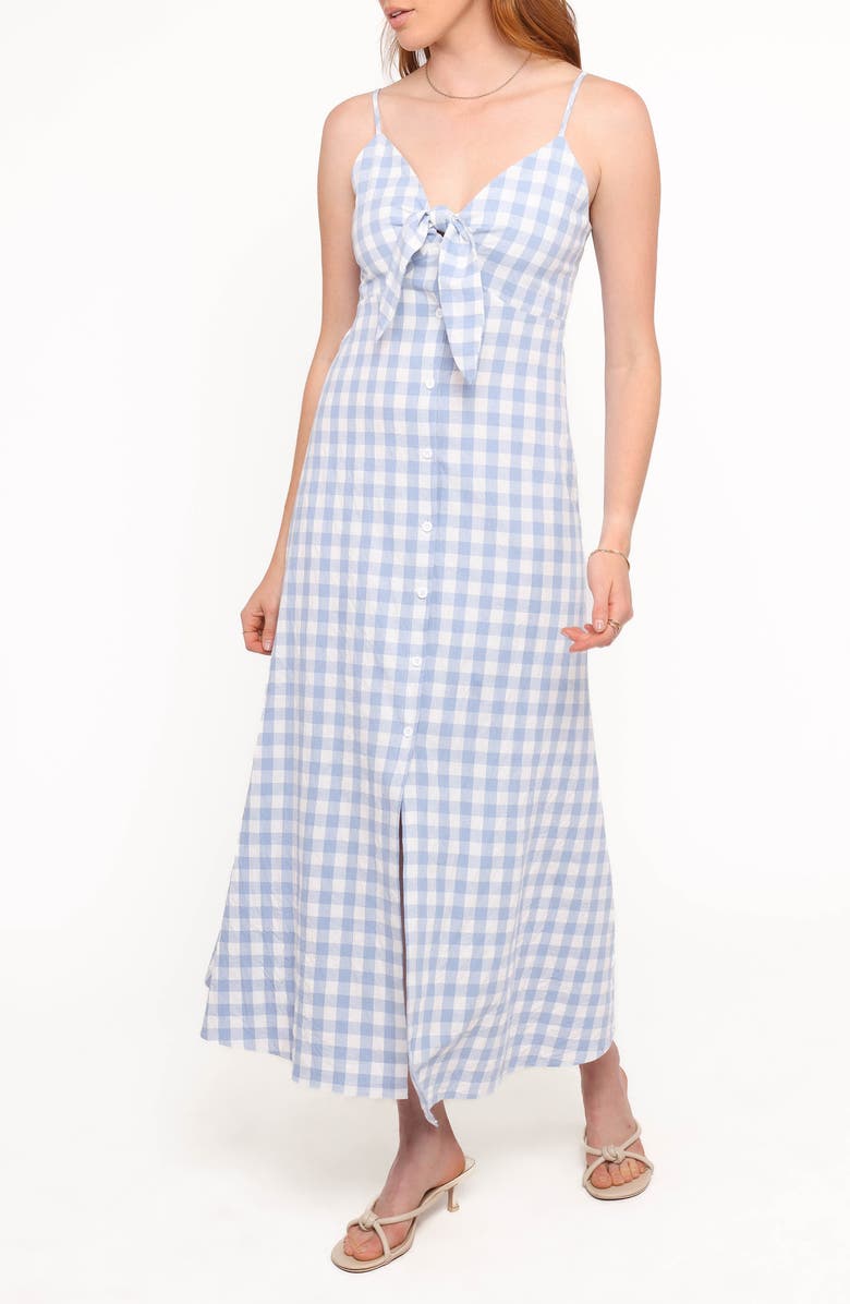 Petal & Pup Menora Gingham Check Midi Dress, Main, color, Blue Gingham
