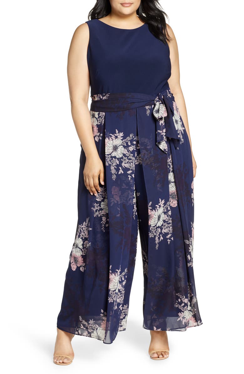 Vince Camuto Floral Print Sleeveless Chiffon Jumpsuit, Main, color, 