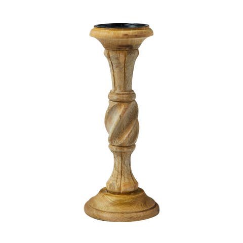 Handcarved Wood Pillar Candle Holder