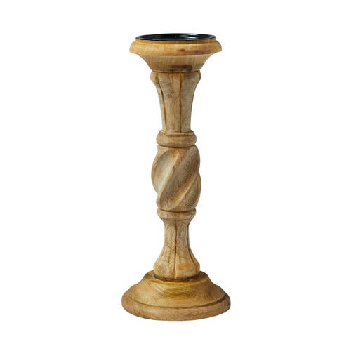 Storied Home Handcarved Wood Pillar Candle Holder In Gold