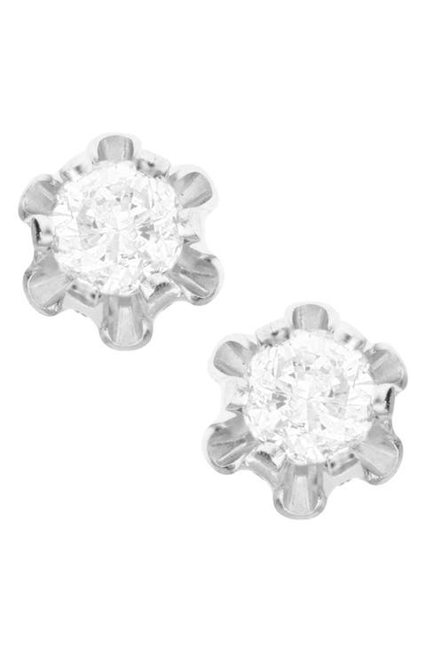 14k White Gold & Diamond Earrings (Baby Girls)
