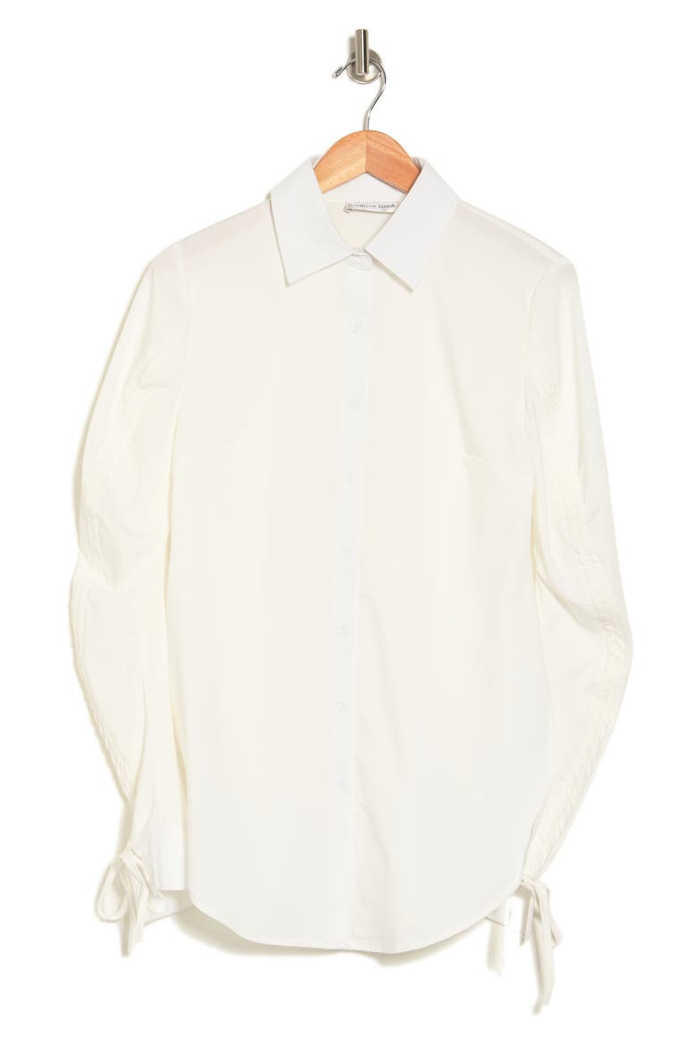Ruched Sleeve Button-Up Shirt, Alternate, color, WHITE
