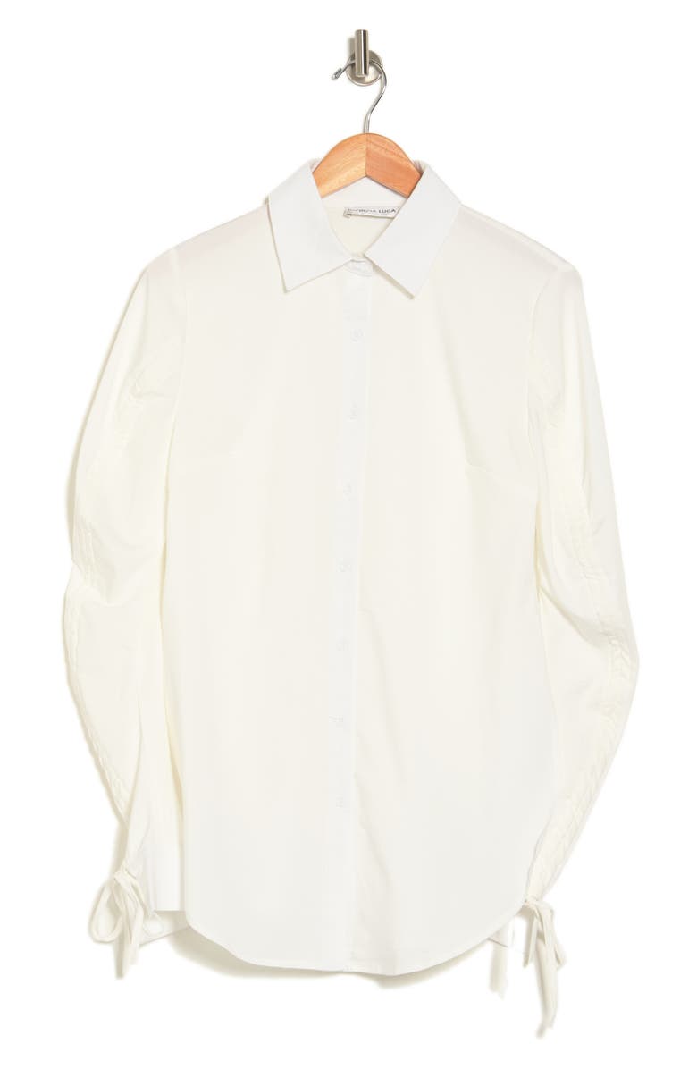 PATRIZIA LUCA Ruched Sleeve Button-Up Shirt, Alternate, color, White
