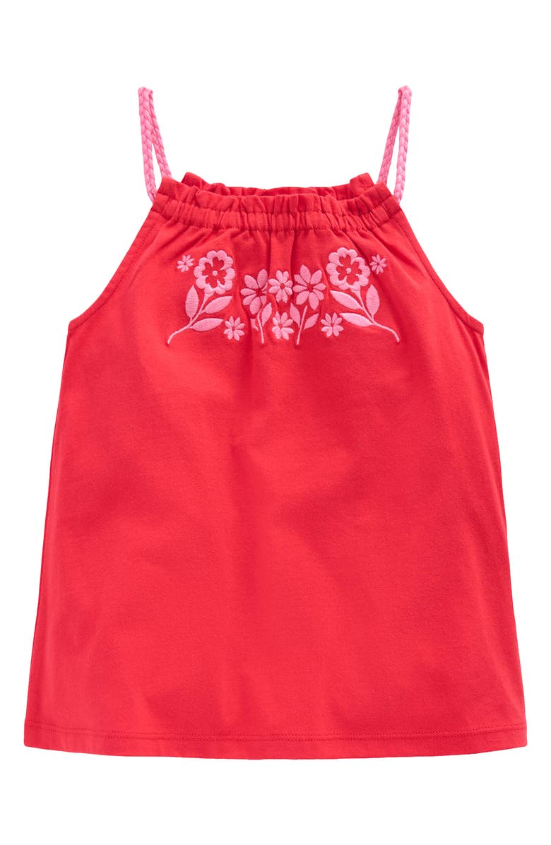 Mini Boden Kids' Embroidered Cotton Tank, Main, color, Spicy Red