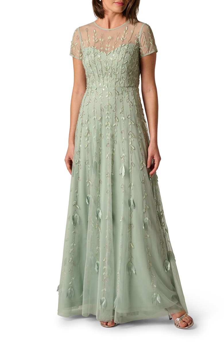 Adrianna Papell 3D Floral Beaded A-Line Gown, Main, color, 