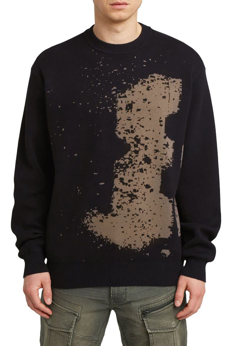Sprayed 89 Relaxed Organic Cotton Crewneck Sweater, Main, color, DARK BLACK