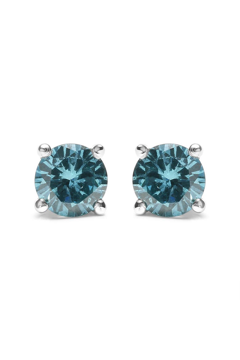 14K Gold 1/2 Ct Aqua Blue Diamond Stud Earrings, Main, color, White