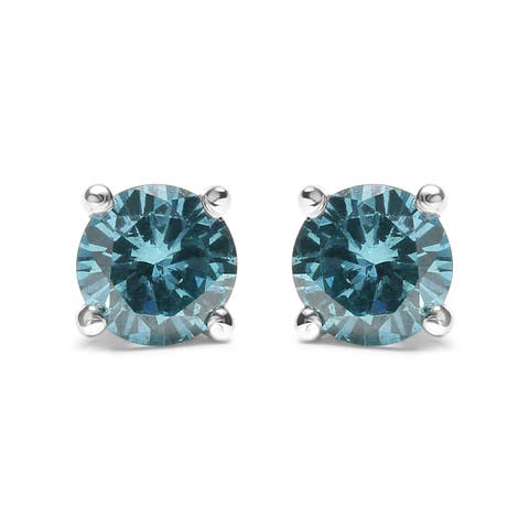 14K Gold 1/2 Ct Aqua Blue Diamond Stud Earrings