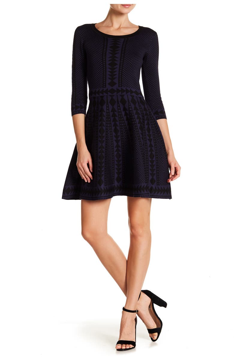 Nina Leonard Geometric Print Sweater Dress, Main, color, 