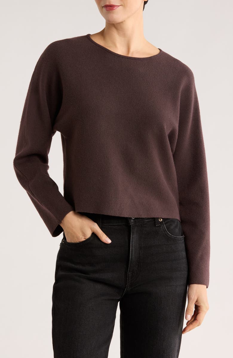 Bobeau Crewneck Dolman Sleeve Sweater, Main, color, Coffee