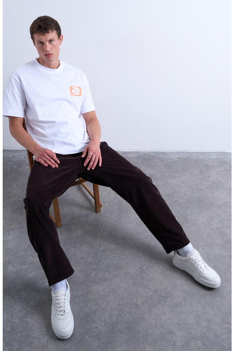 Flat Front Tapered Cotton Corduroy Pants, Alternate, color, BROWN