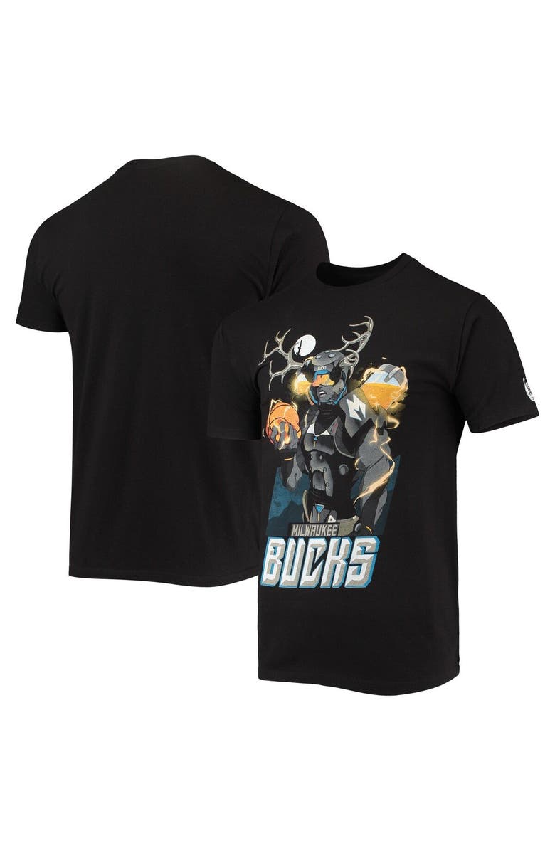 NBA X MCFLYY Men's NBA x McFlyy Black Milwaukee Bucks Identify Artist Series T-Shirt, Main, color, Black