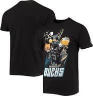NBA X MCFLYY Men's NBA x McFlyy Black Milwaukee Bucks Identify Artist Series T-Shirt