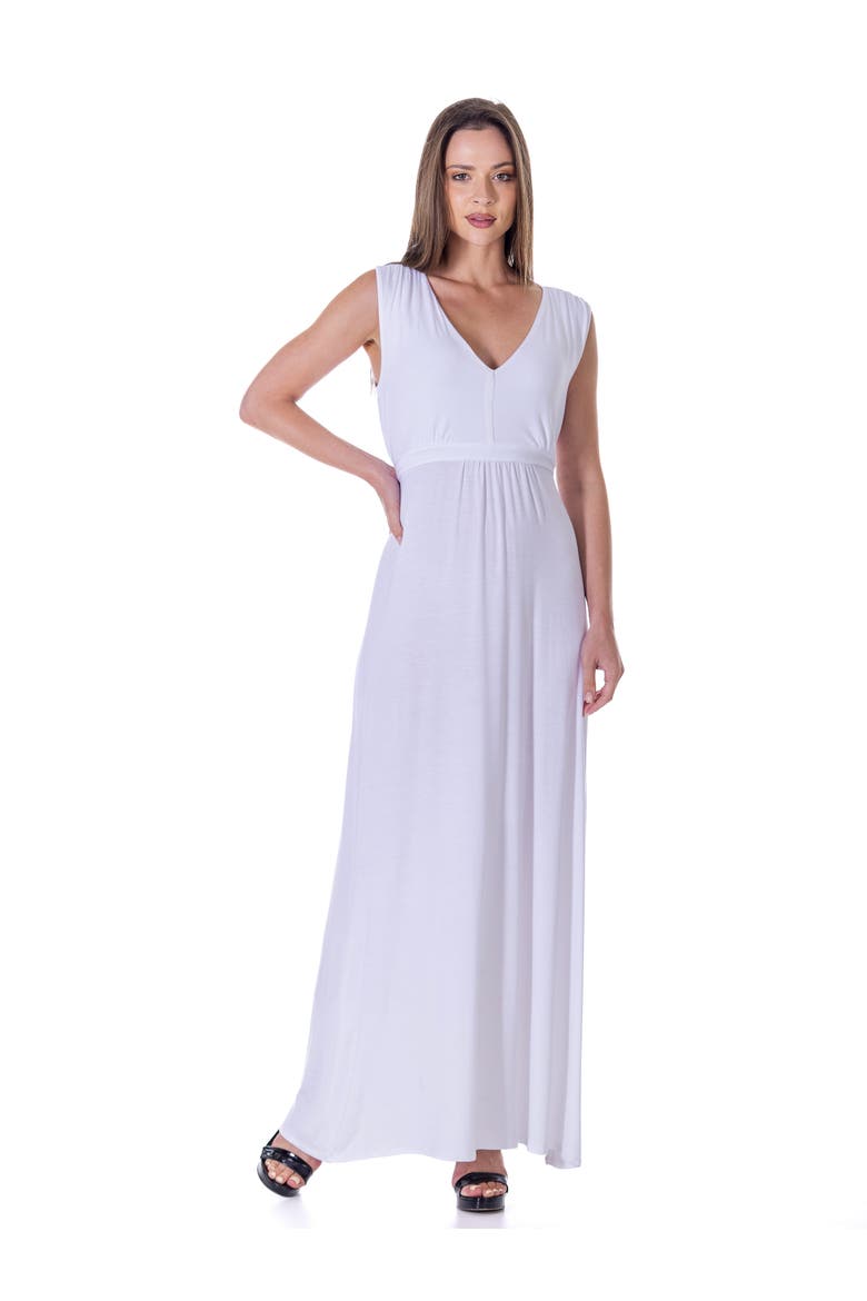 V-Neck Sleeveless Maxi Dress with Belt, Main, color, White