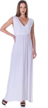 24seven Comfort Apparel V-Neck Sleeveless Maxi Dress with Belt