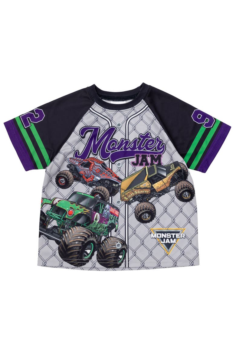 Athletic 2-Piece Baseball Jersey and Shorts Set, Alternate, color, Grey Monster Jam
