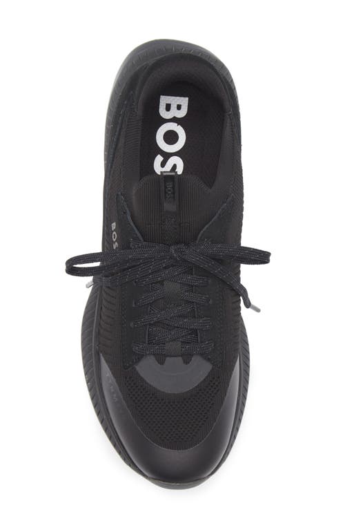 Hugo Boss Black Sock Sneakers With Knitted Upper And Herringbone Sole In Black