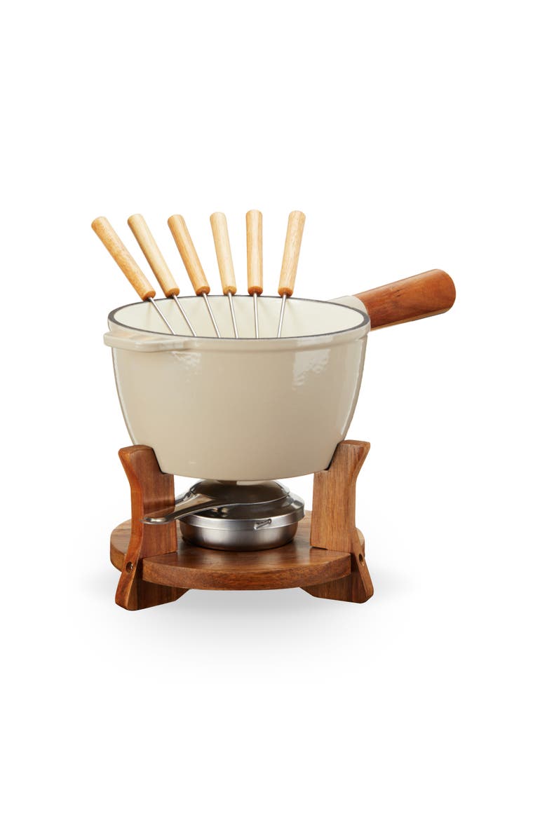 Wood and Cast Iron Fondue Set in Beige, Main, color, Beige
