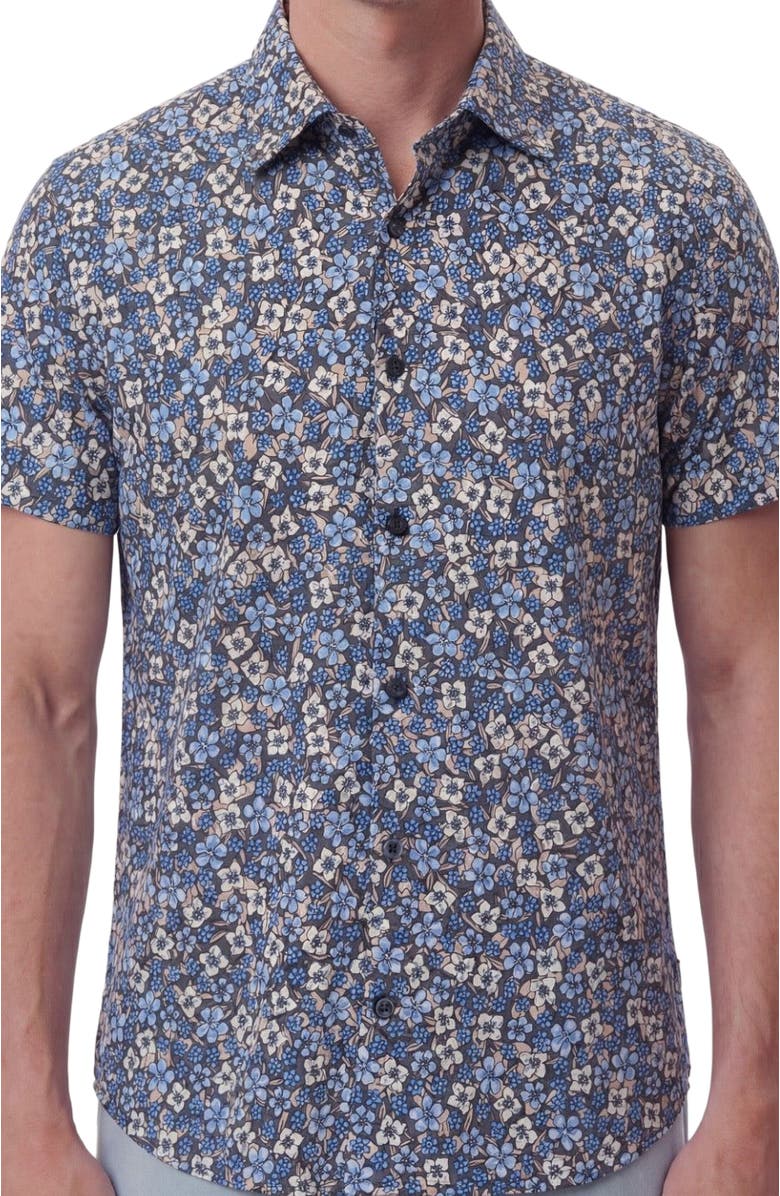 Lords of Harlech Floral Field Mens Knit Shirt, Alternate, color, Floral Field Black