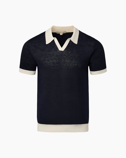 Onia Linen Johnny Collar Polo Sweater In Deep Navy/white