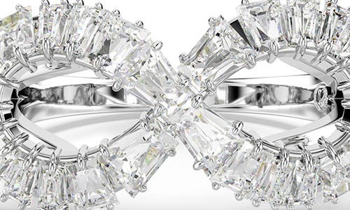 Swarovski Rhodium-plated Baguette Crystal Infinity Statement Ring In White