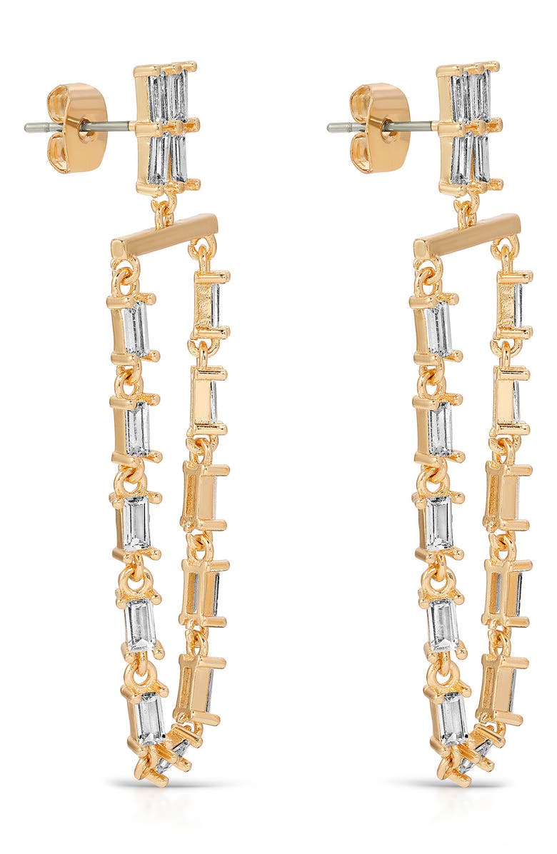 Ettika Baguette Cubic Zirconia Hoop Drop Earrings, Alternate, color, Gold