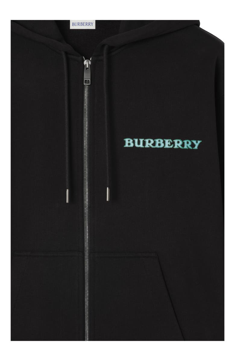 Burberry Heritage Logo Cotton Zip Hoodie, Alternate, color, Black