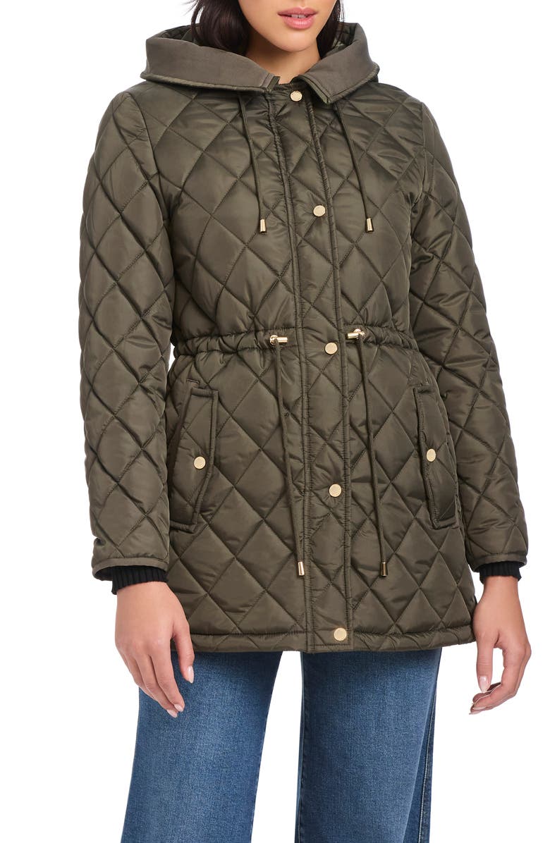 Kate Spade New York Water Resistant Hooded Quilted Jacket, Alternate, color, New Dark Olive