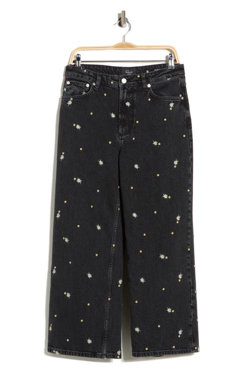 Getty Embroidered Crop Wide Leg Jeans (Ash Black Floral)