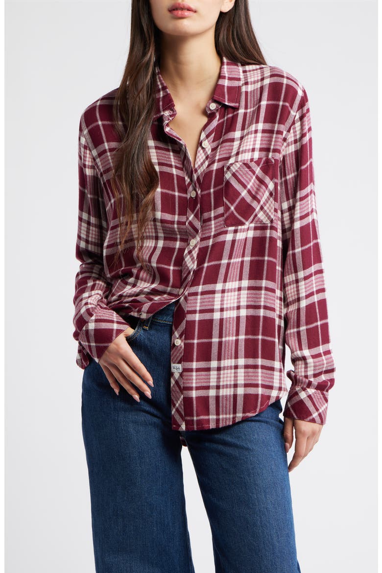Hunter Plaid Button-Up Shirt, Main, color, WINTERBERRY