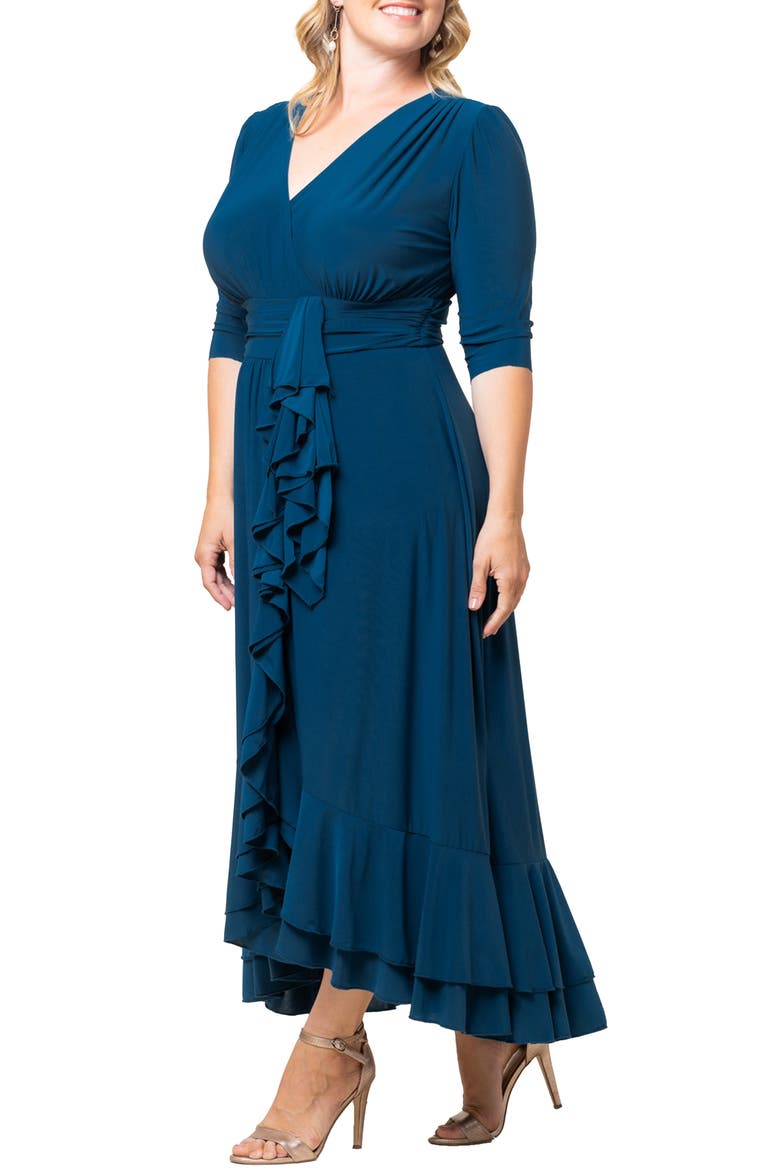 Veronica Ruffled High-Low Evening Gown, Alternate, color, AEGEAN BLUE