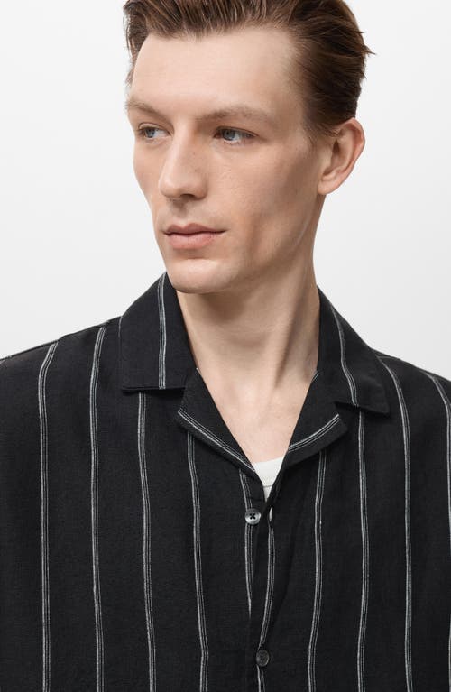 Mango Stripe Linen Camp Shirt In Multi