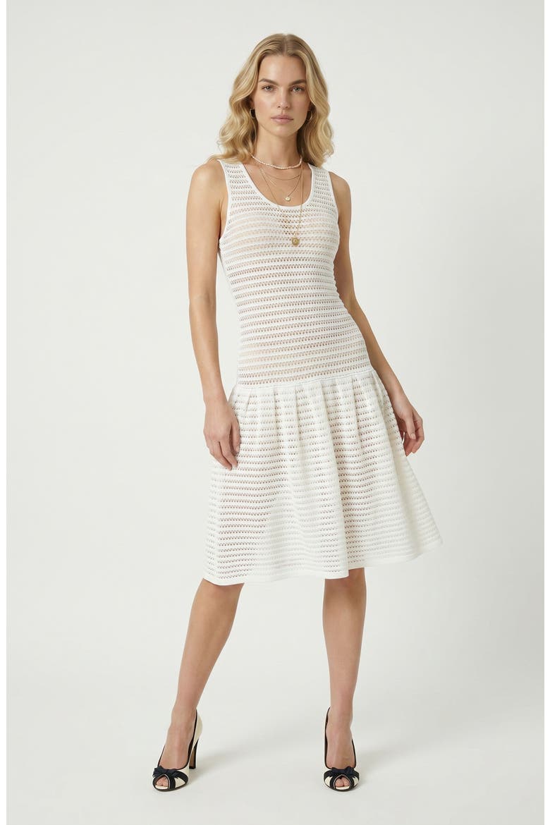 Sleeveless Eyelet Pattern Flared Hem Knit Dress, Main, color, White