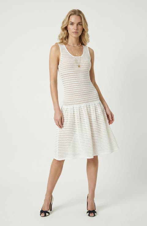 Sleeveless Eyelet Pattern Flared Hem Knit Dress