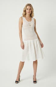 Modenaire Sleeveless Eyelet Pattern Flared Hem Knit Dress
