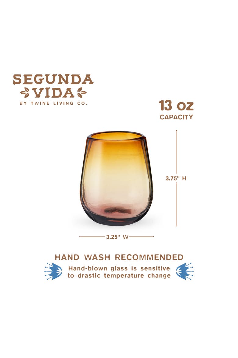 Segunda Vida El Ocaso Recycled Stemless Wine Glasses Set of 2, Alternate, color, Brown