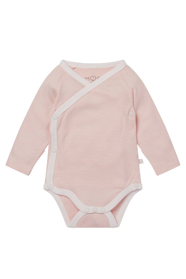 Long Sleeve Wrapover Bodysuit, Main, color, Blush Stripe