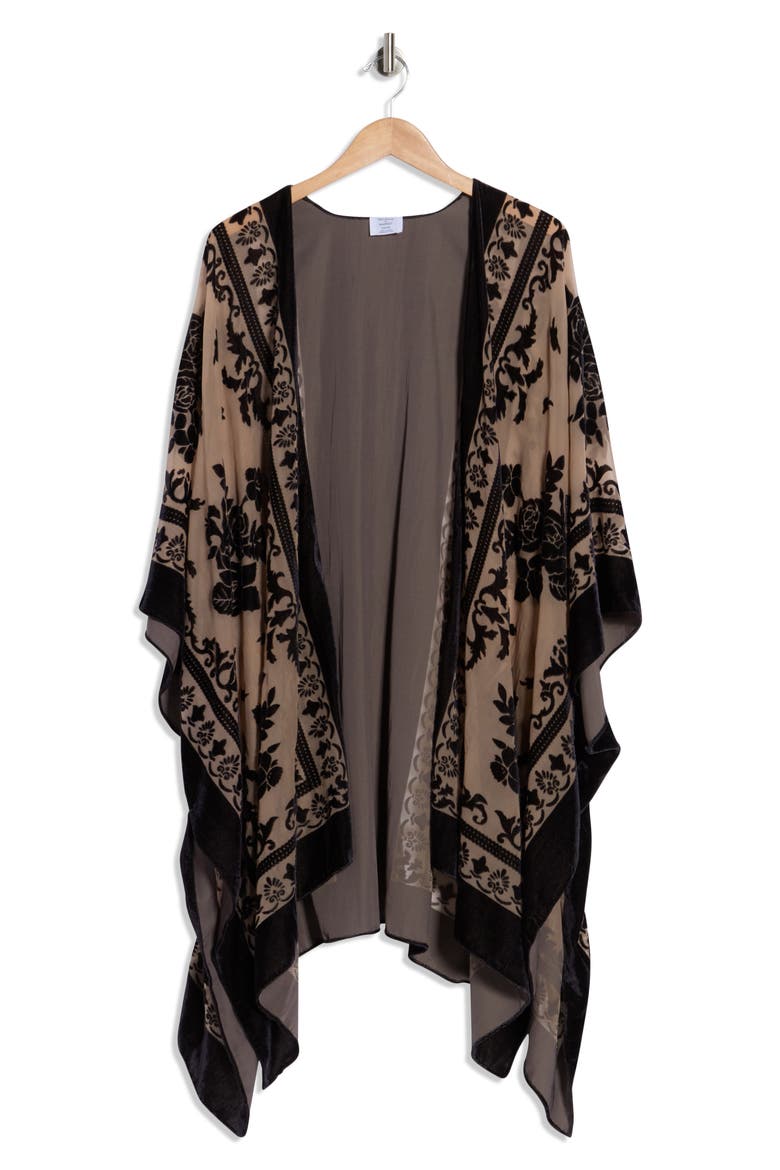 Floral Burnout Ruana, Alternate, color, BLACK