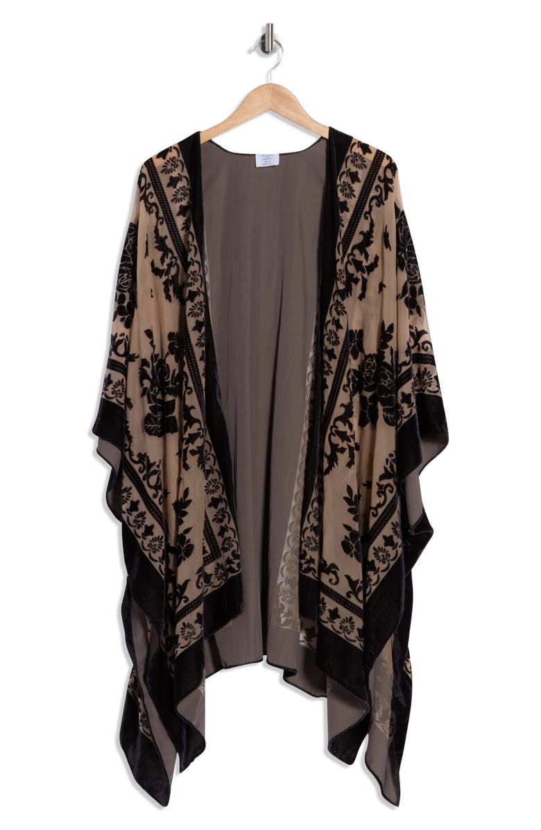 Melrose and Market Floral Burnout Ruana, Main, color, Black