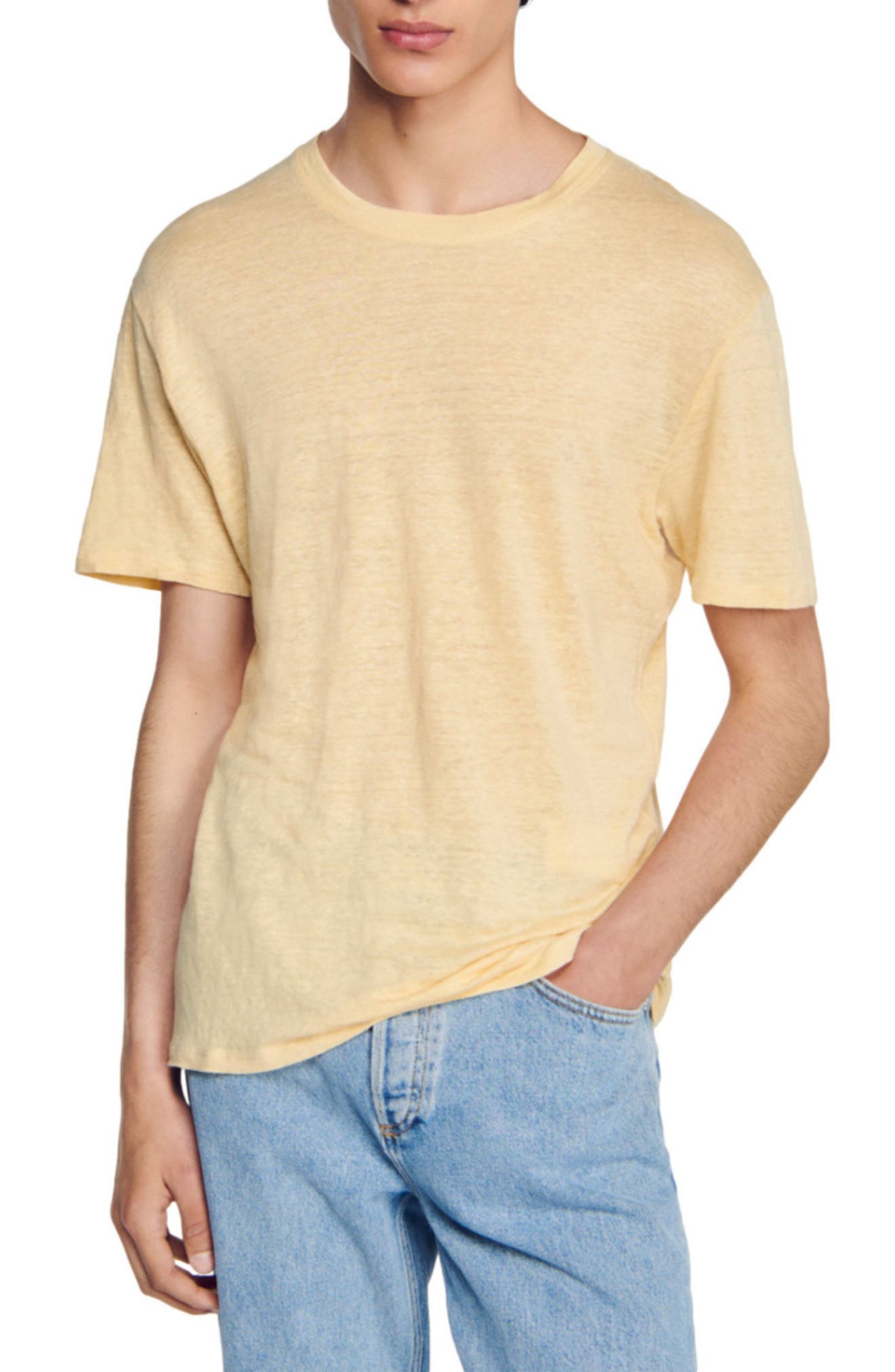 SANDRO Clash Linen Crewneck T-Shirt