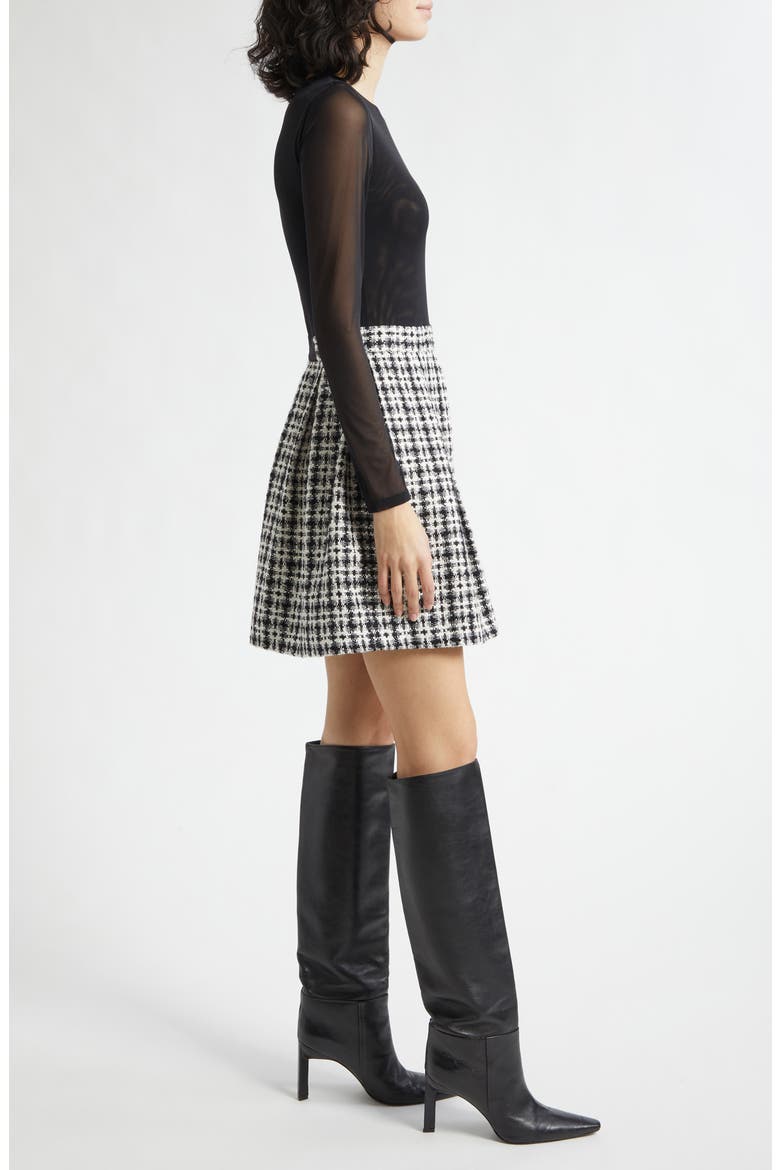 Chara Long Sleeve Mixed Media Party Dress, Alternate, color, BLACK/ OFF WHITE