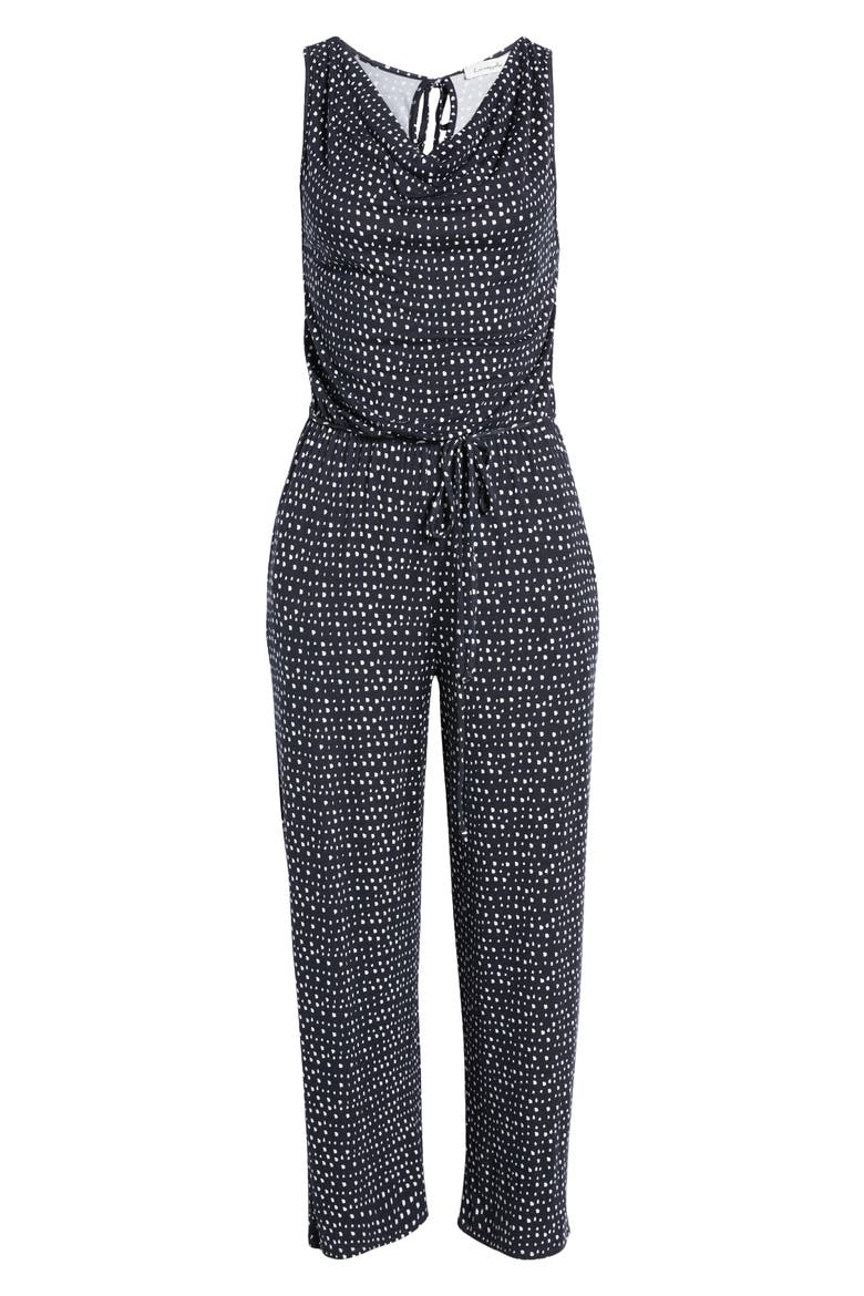 Cowl Neck Crop Jumpsuit, Alternate, color, NAVY