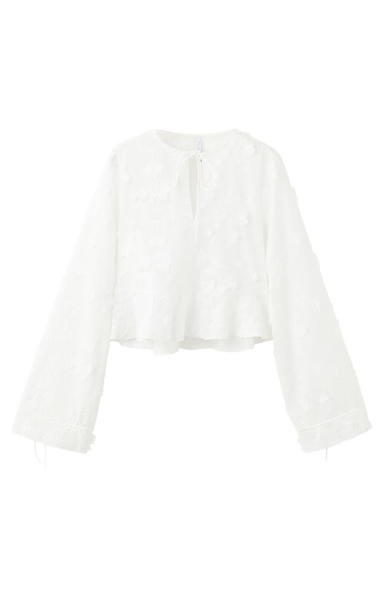 Floral Embroidered Cotton Top, Alternate, color, WHITE