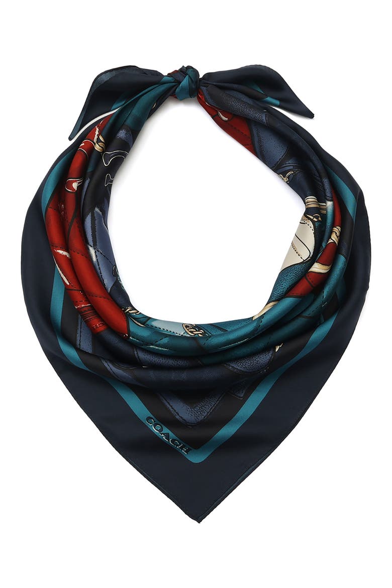 Stacked Tabby Print Silk Square Scarf, Alternate, color, NAVY MULTI