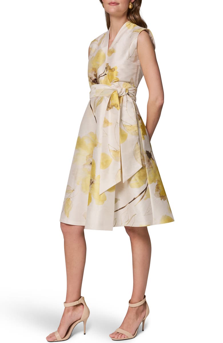 Donna Karan New York Floral Print Wrap Dress, Alternate, color, Limoncello