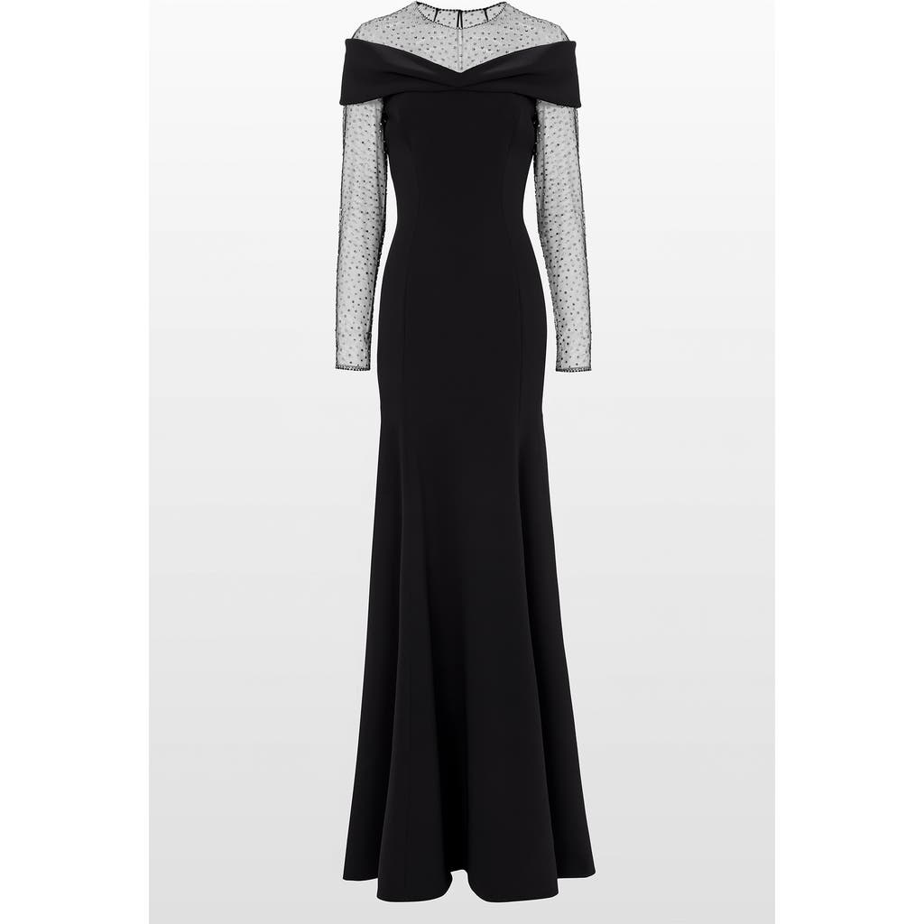 Jenny Packham Etienne Crystal Illusion Off-the-shoulder Gown In Black